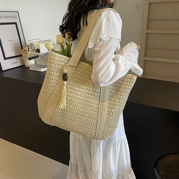 Tkana torba za žene velikog kapaciteta, nova ljetna torba za odmor uz more iz 2024., slamnata torba za plažu i svakodnevnu upotrebu