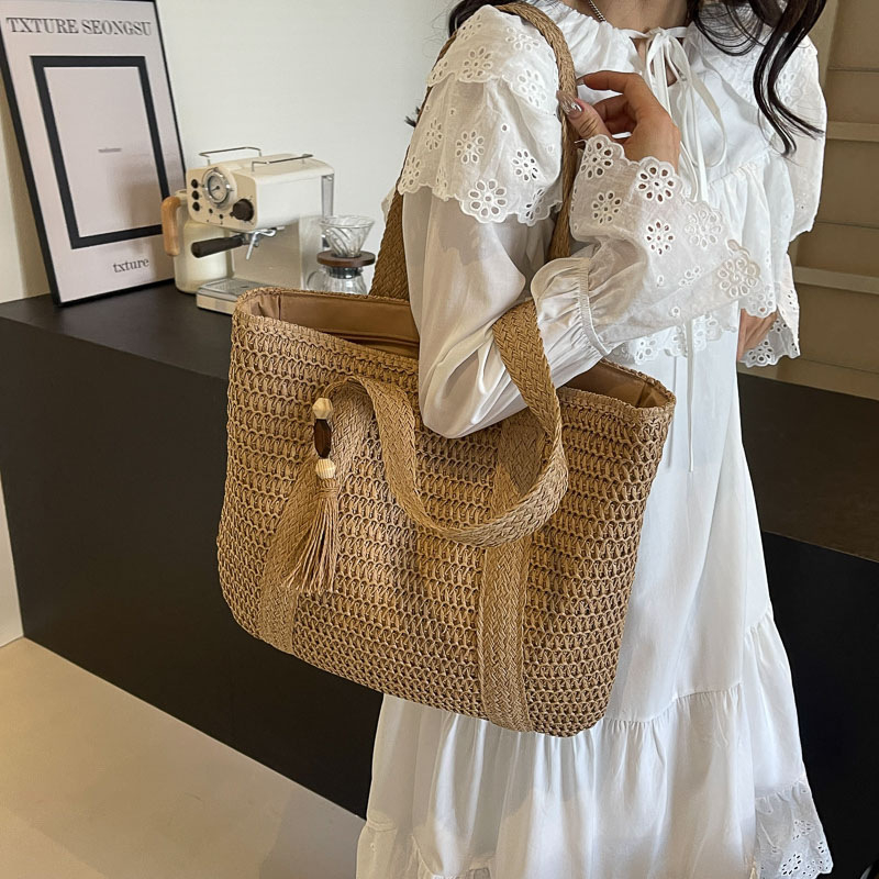 Tkana torba za žene velikog kapaciteta, nova ljetna torba za odmor uz more iz 2024., slamnata torba za plažu i svakodnevnu upotrebu