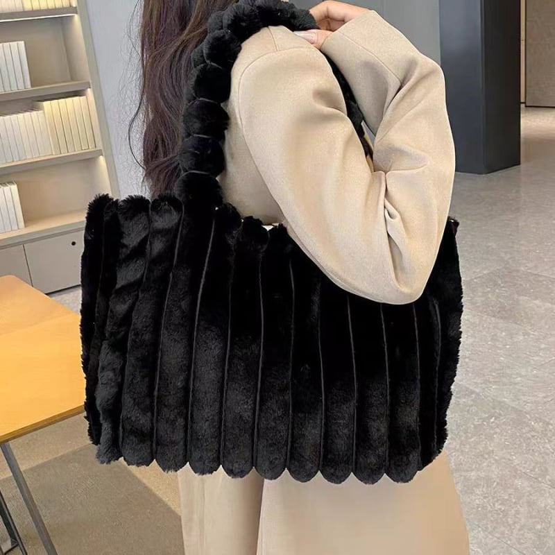 Genți de pluș de înaltă calitate, en-gros, genți de mână la modă pentru navetiști, genți tote din blană, cu un singur umăr, versatile, la subraț, de mare capacitate