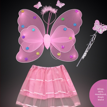 Детско сценично облекло за детска градина, рокля за принцеса, костюм с крила на ангел и пеперуда от четири части