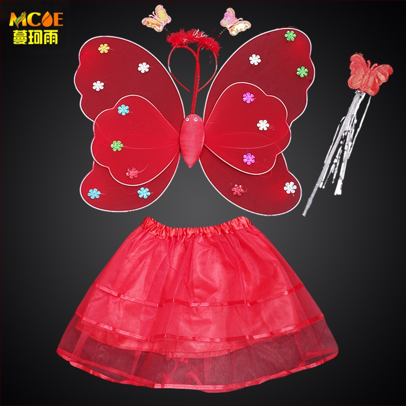 Детско сценично облекло за детска градина, рокля за принцеса, костюм с крила на ангел и пеперуда от четири части