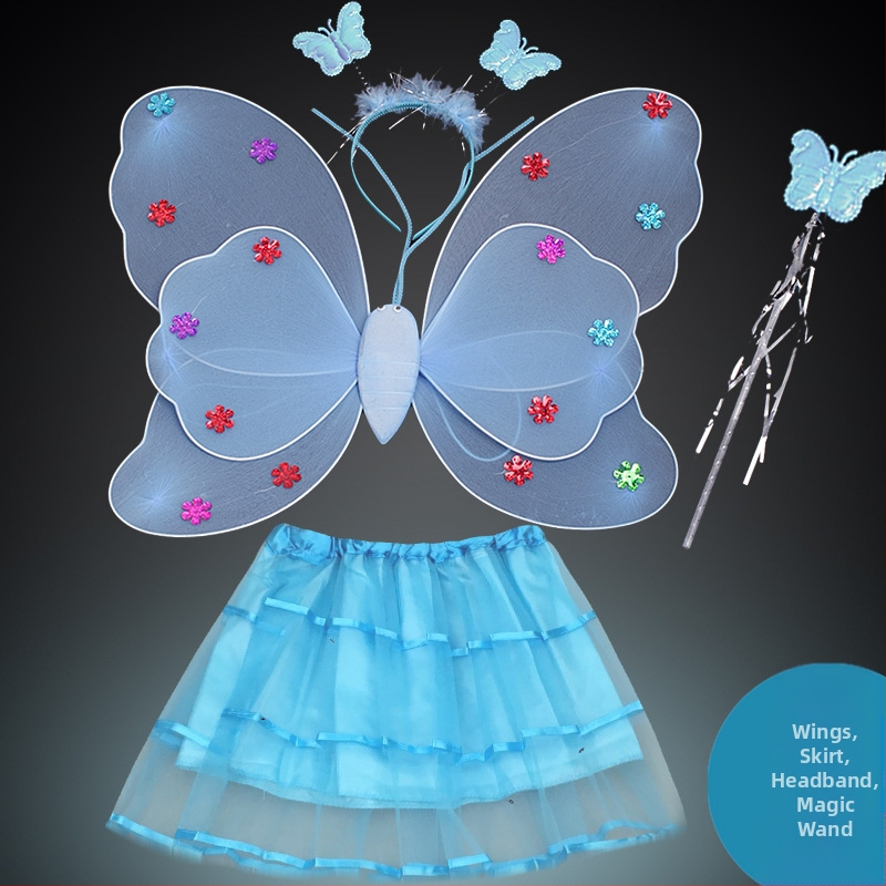 Детско сценично облекло за детска градина, рокля за принцеса, костюм с крила на ангел и пеперуда от четири части