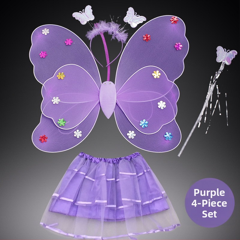 Детско сценично облекло за детска градина, рокля за принцеса, костюм с крила на ангел и пеперуда от четири части