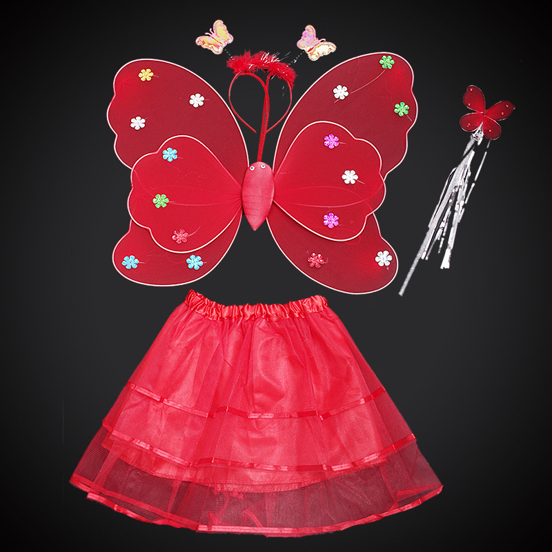 Детско сценично облекло за детска градина, рокля за принцеса, костюм с крила на ангел и пеперуда от четири части