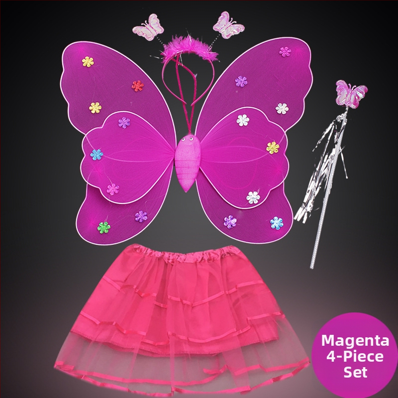 Детско сценично облекло за детска градина, рокля за принцеса, костюм с крила на ангел и пеперуда от четири части