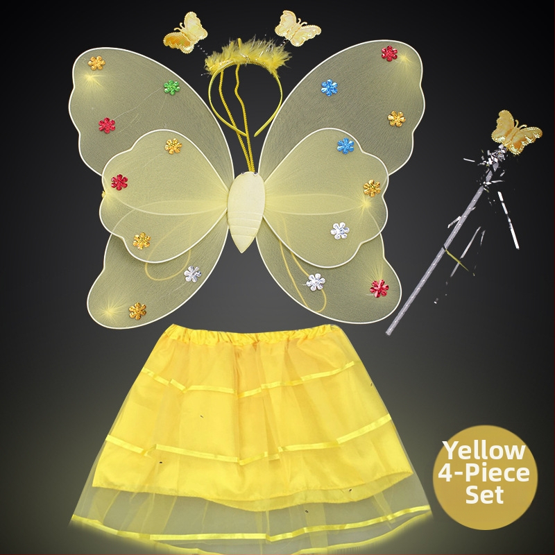 Детско сценично облекло за детска градина, рокля за принцеса, костюм с крила на ангел и пеперуда от четири части
