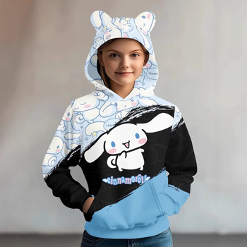 Laste lahtine pikkade varrukatega kapuutsiga dressipluus tüdrukute moetegelastega, Punamütsikese mustriga digitaaltrükk RB05