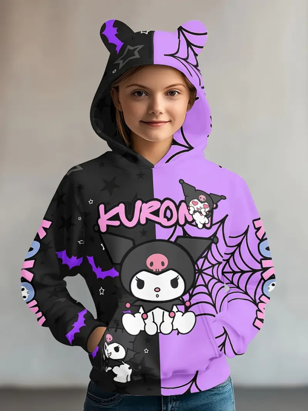 Laste lahtine pikkade varrukatega kapuutsiga dressipluus tüdrukute moetegelastega, Punamütsikese mustriga digitaaltrükk RB05