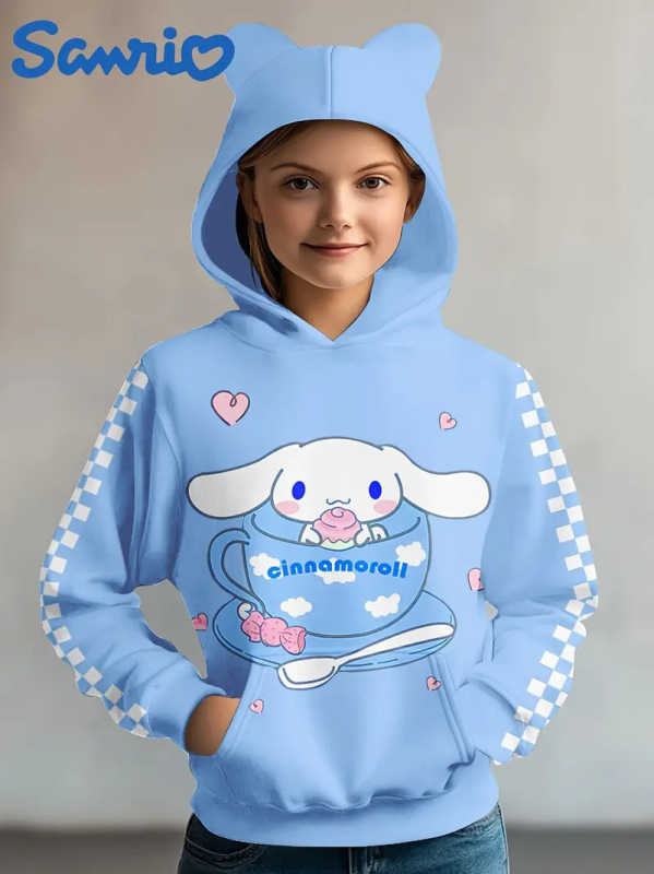 Laste lahtine pikkade varrukatega kapuutsiga dressipluus tüdrukute moetegelastega, Punamütsikese mustriga digitaaltrükk RB05