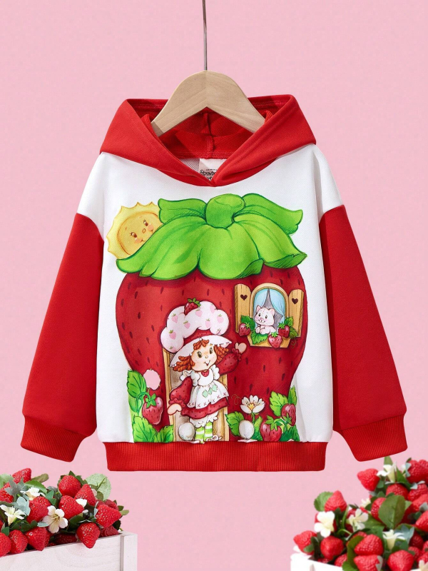 Laste lahtine pikkade varrukatega kapuutsiga dressipluus tüdrukute moetegelastega, Punamütsikese mustriga digitaaltrükk RB05