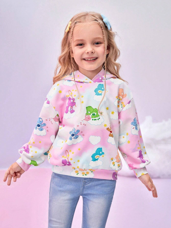 Laste lahtine pikkade varrukatega kapuutsiga dressipluus tüdrukute moetegelastega, Punamütsikese mustriga digitaaltrükk RB05