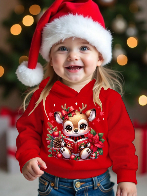 Laste lahtine pikkade varrukatega kapuutsiga dressipluus tüdrukute moetegelastega, Punamütsikese mustriga digitaaltrükk RB05