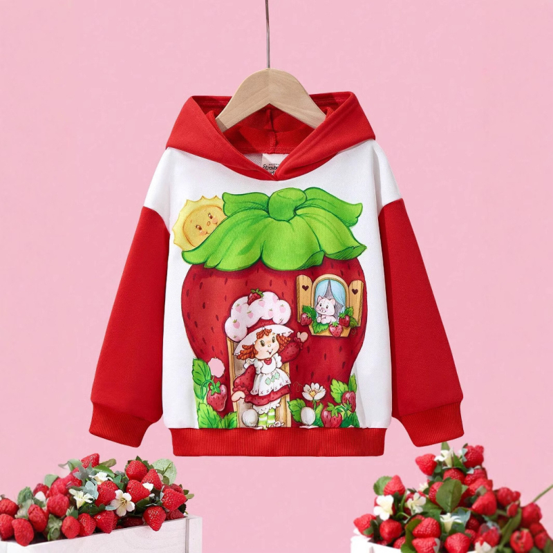 Laste lahtine pikkade varrukatega kapuutsiga dressipluus tüdrukute moetegelastega, Punamütsikese mustriga digitaaltrükk RB05