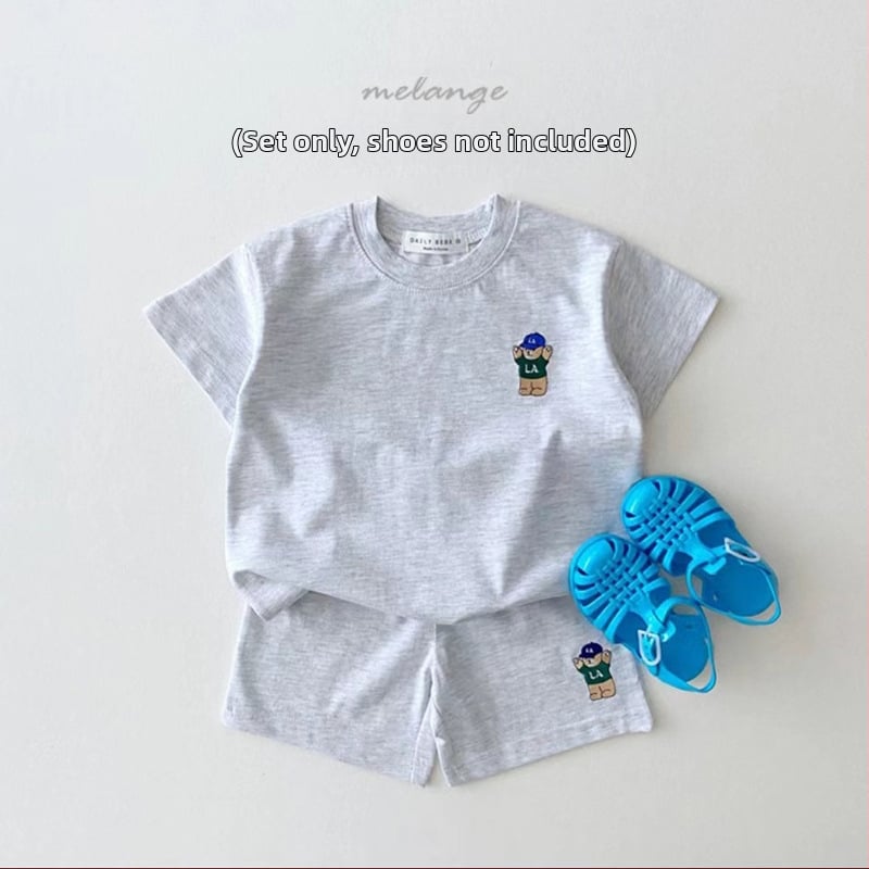 Tricou cu imprimeu pentru sugari, stil coreean, pantaloni scurți, set din două piese, la modă, de vară pentru bărbați și femei, costum cu mânecă scurtă din bumbac pentru bebeluși