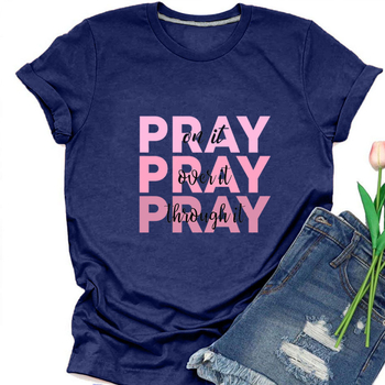 Καλοκαιρινό Ευρωπαϊκό και Αμερικάνικο T-shirt PRAY με στρογγυλή λαιμόκοψη και κοντό μανίκι, για άνδρες και γυναίκες, σε μεγάλα μεγέθη, από το Amazon AliExpress, ανεξάρτητος σταθμός, διασυνοριακός.