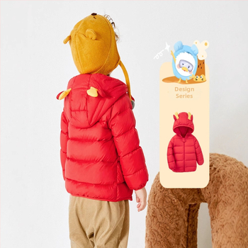 Zēnu dūnu jaka, bērnu mētelis, 2023. gada ziema, jauns meiteņu mazuļu tops, balts, viegls, ar kapuci