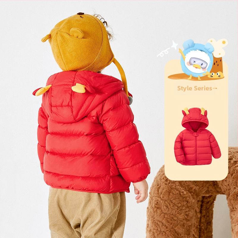 Zēnu dūnu jaka, bērnu mētelis, 2023. gada ziema, jauns meiteņu mazuļu tops, balts, viegls, ar kapuci