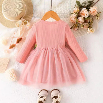 Διασυνοριακό INS Μωρό Κορίτσι Άνοιξη και Φθινόπωρο Στρογγυλή Λαιμόκοψη Μέση Σχέδιο Λουλουδιών Ραφή Φόρεμα Mesh Μόδα