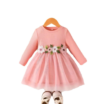 Διασυνοριακό INS Μωρό Κορίτσι Άνοιξη και Φθινόπωρο Στρογγυλή Λαιμόκοψη Μέση Σχέδιο Λουλουδιών Ραφή Φόρεμα Mesh Μόδα