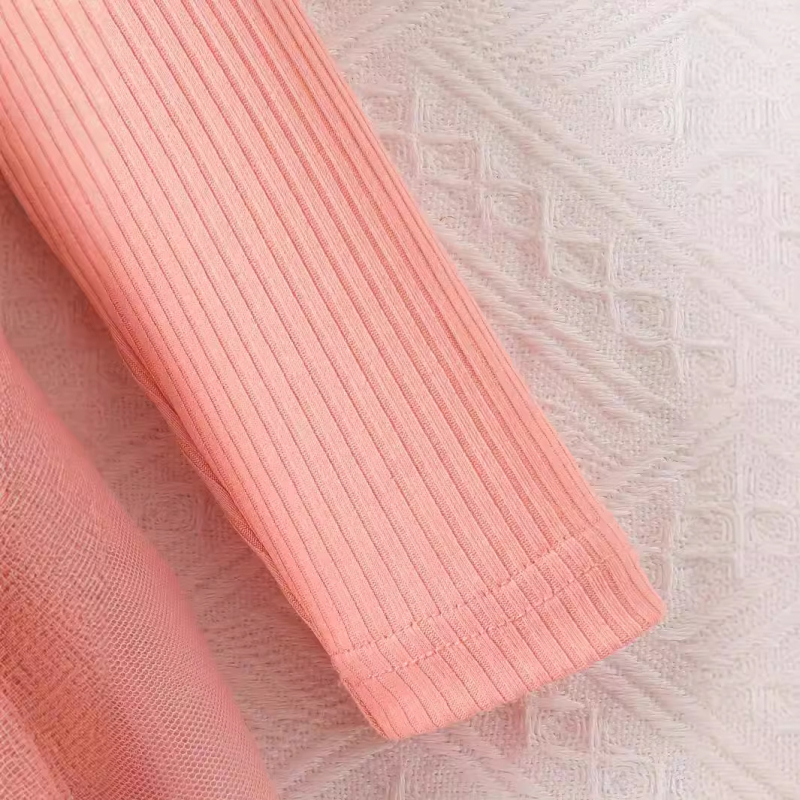 Prekogranična INS haljina za djevojčice za proljeće i jesen s okruglim izrezom i strukom, cvjetnim uzorkom, mrežastim uzorkom