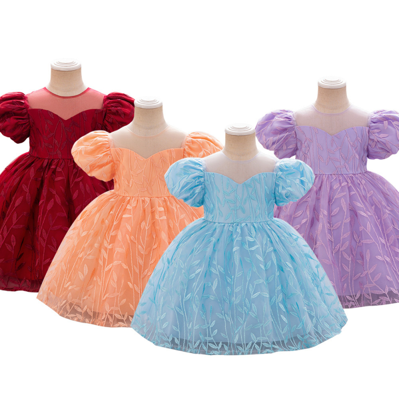 Rochie de prințesă brodată pentru bebeluși și copii mici, rochie pentru fete, rochie de mireasă pufoasă, rochie pentru spectacole de pian, rochie pentru gazde de fete cu flori