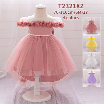 Rochie de ziua de naștere Amazon pentru copii, rochie de prințesă cu coadă și flori din plasă, rochie pentru fete cu flori