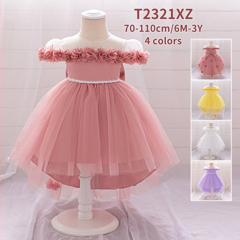 Rochie de ziua de naștere Amazon pentru copii, rochie de prințesă cu coadă și flori din plasă, rochie pentru fete cu flori