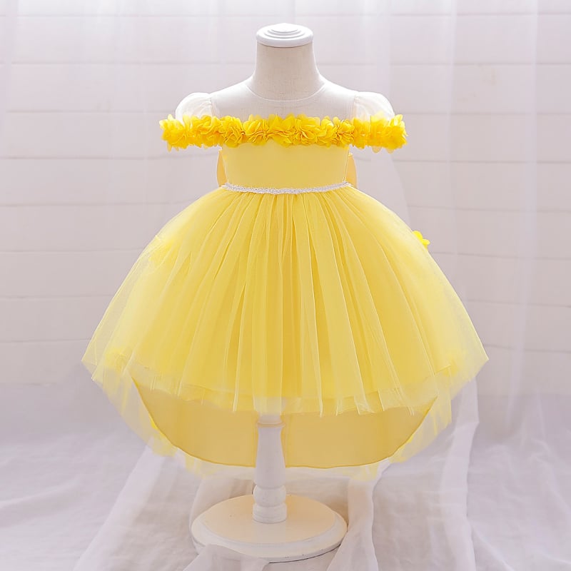 Rochie de ziua de naștere Amazon pentru copii, rochie de prințesă cu coadă și flori din plasă, rochie pentru fete cu flori