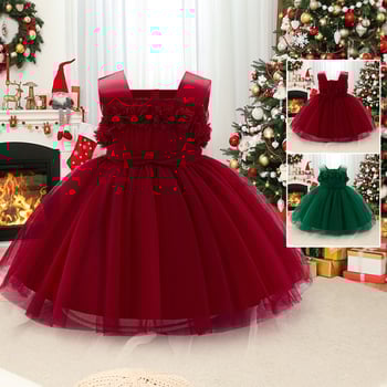 Rochie nouă pentru copii, 2024, cu aplicații din tifon, rochie de prințesă, fără mâneci, rochie pentru fete cu flori, rochie de un an, rochie pentru fete