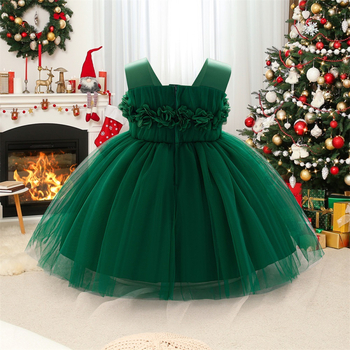 2024 νέο παιδικό φόρεμα με απλικέ φόρεμα πριγκίπισσας γάζας για κορίτσια αμάνικο φόρεμα για κορίτσια λουλουδιών, φόρεμα ενός έτους για κορίτσια