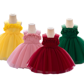2024 νέο παιδικό φόρεμα με απλικέ φόρεμα πριγκίπισσας γάζας για κορίτσια αμάνικο φόρεμα για κορίτσια λουλουδιών, φόρεμα ενός έτους για κορίτσια