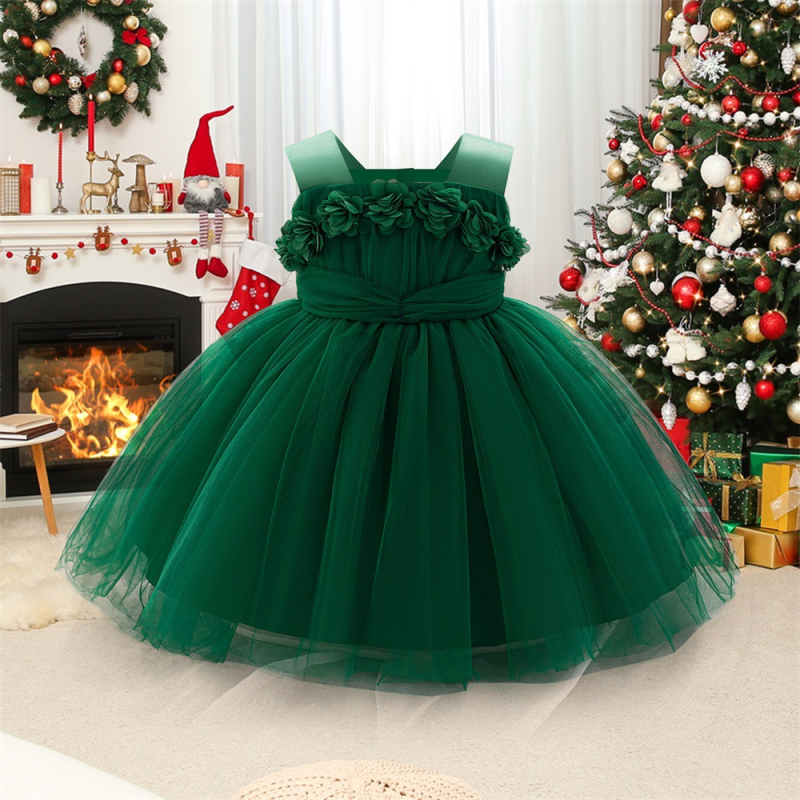 Rochie nouă pentru copii, 2024, cu aplicații din tifon, rochie de prințesă, fără mâneci, rochie pentru fete cu flori, rochie de un an, rochie pentru fete
