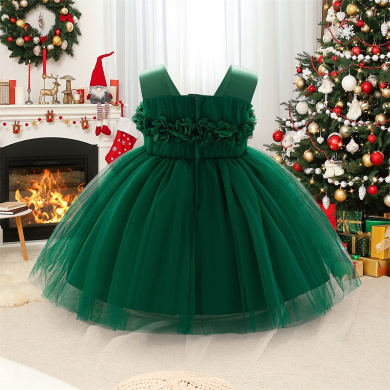 Rochie nouă pentru copii, 2024, cu aplicații din tifon, rochie de prințesă, fără mâneci, rochie pentru fete cu flori, rochie de un an, rochie pentru fete