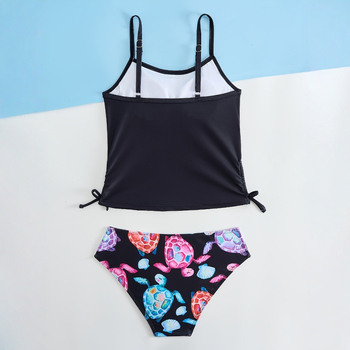 25 Χρόνια Νέο Κορίτσι Μαγιό Tankini με Χαριτωμένα Ζώα και Αθλητικά Στάμπα, Συντηρητικό Παιδικό Μαγιό με Σχίσιμο