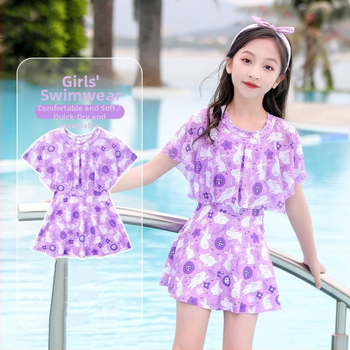 Laste vabaaja ujumisriided tüdrukutele suvi 2024 uus stiil ühes tükis väike, keskmine ja suur laste printsessikleit tüdrukutele armas ujumistrikoo