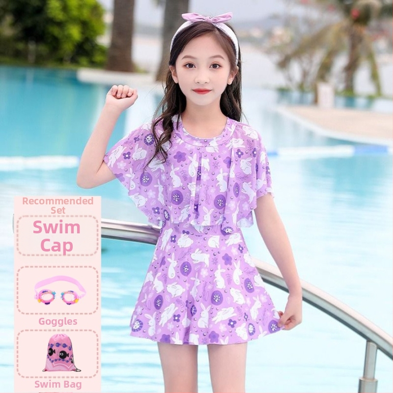 Laste vabaaja ujumisriided tüdrukutele suvi 2024 uus stiil ühes tükis väike, keskmine ja suur laste printsessikleit tüdrukutele armas ujumistrikoo