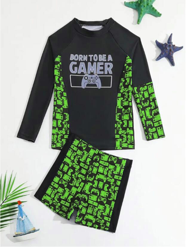 Costum de baie pentru copii, costum de baie cu mânecă lungă, cu protecție solară, pentru plajă, pentru izvoare termale, mărime mare și medie, pentru băieți, 8-12 ani