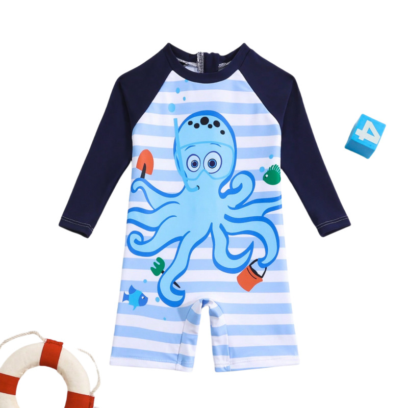 2024. aasta uus väliskaubandusega laste ühes tükis ujumistrikoo suurtele lastele, armas kaheksajala-poisi ühes tükis ujumistrikoo, Euroopa ja Ameerika Ühendriikide piiriülene