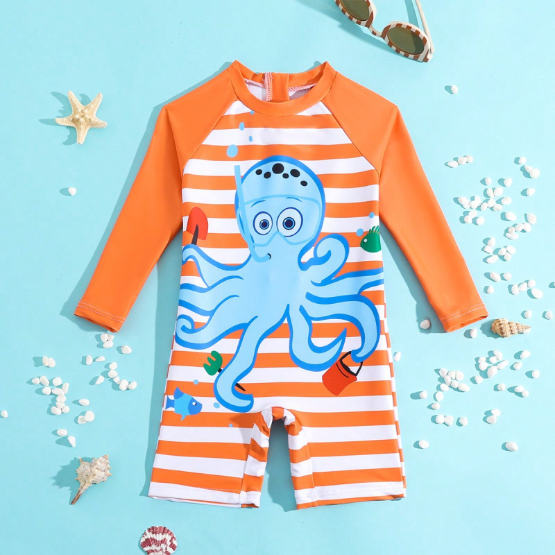 2024. aasta uus väliskaubandusega laste ühes tükis ujumistrikoo suurtele lastele, armas kaheksajala-poisi ühes tükis ujumistrikoo, Euroopa ja Ameerika Ühendriikide piiriülene