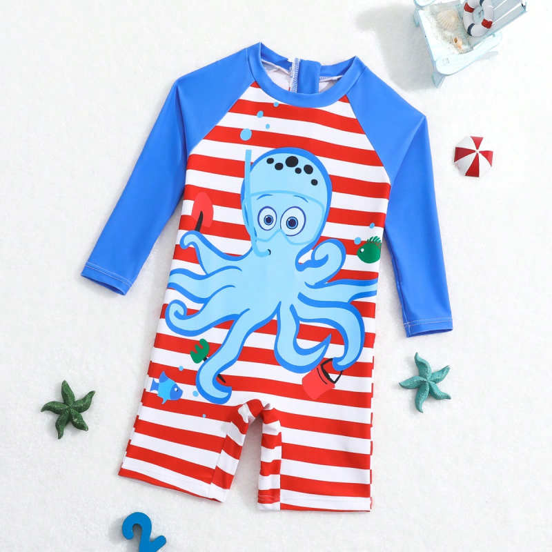 2024. aasta uus väliskaubandusega laste ühes tükis ujumistrikoo suurtele lastele, armas kaheksajala-poisi ühes tükis ujumistrikoo, Euroopa ja Ameerika Ühendriikide piiriülene