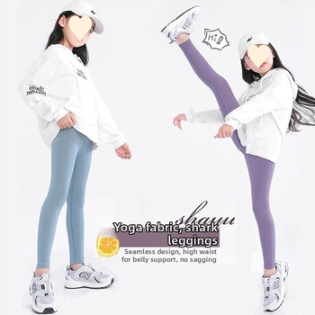 Detské žraločie nohavice, dievčenské letné tenké vrchné oblečenie, zoštíhľujúce, tanečné, s vysokým pásom, skrátené jogové nohavice