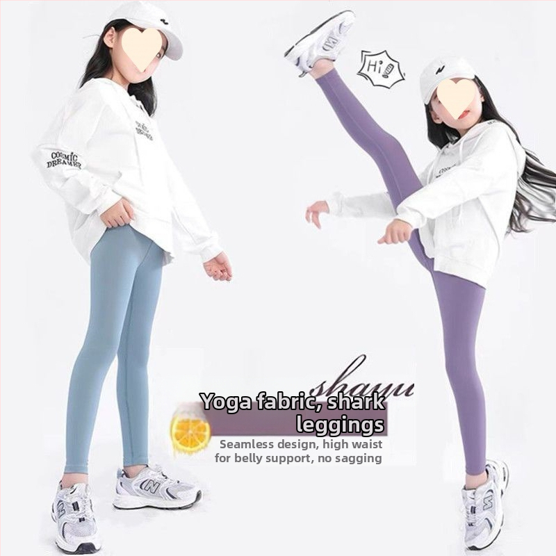 Detské žraločie nohavice, dievčenské letné tenké vrchné oblečenie, zoštíhľujúce, tanečné, s vysokým pásom, skrátené jogové nohavice