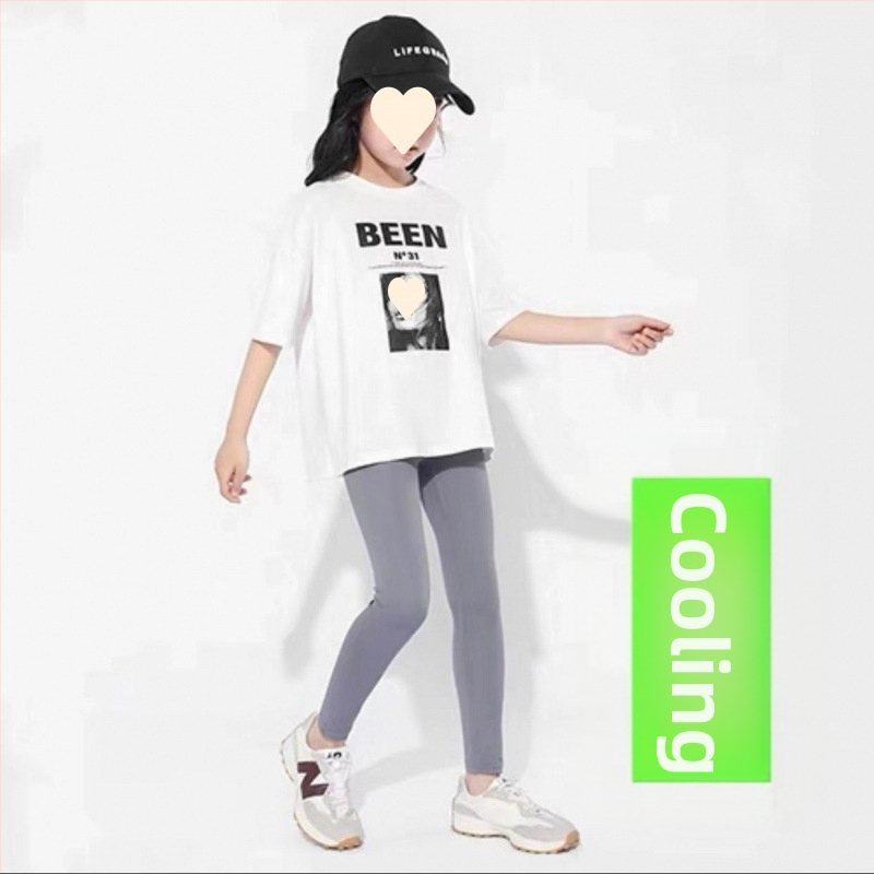 Detské žraločie nohavice, dievčenské letné tenké vrchné oblečenie, zoštíhľujúce, tanečné, s vysokým pásom, skrátené jogové nohavice