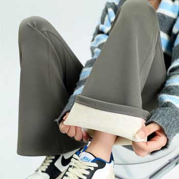 Дълги панталони тип „акула“ за жени с висока талия, есенни и зимни, с поларена подплата, вталени панталони тип „моп“, широки, модни, разкроени панталони