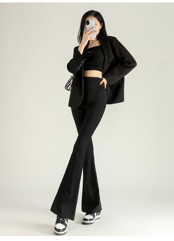 Pantaloni lungi Shark pentru femei, talie înaltă, toamnă și iarnă, căptușiți cu fleece, slim-fit, mop, pantaloni Dose-fit, pantaloni evazați, la modă, lejeri