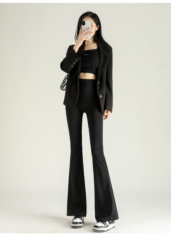 Pantaloni lungi Shark pentru femei, talie înaltă, toamnă și iarnă, căptușiți cu fleece, slim-fit, mop, pantaloni Dose-fit, pantaloni evazați, la modă, lejeri