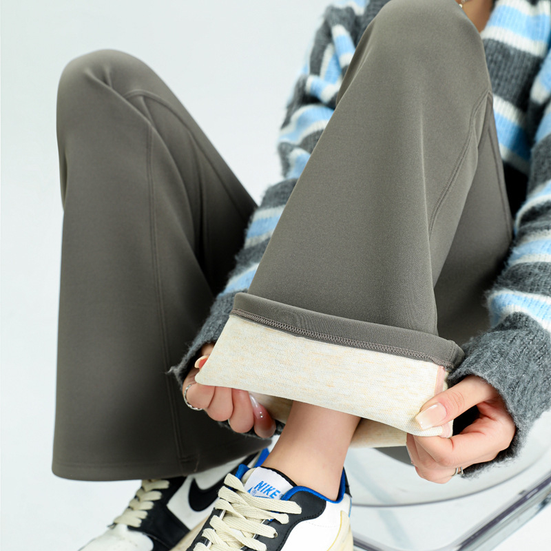 Pantaloni lungi Shark pentru femei, talie înaltă, toamnă și iarnă, căptușiți cu fleece, slim-fit, mop, pantaloni Dose-fit, pantaloni evazați, la modă, lejeri