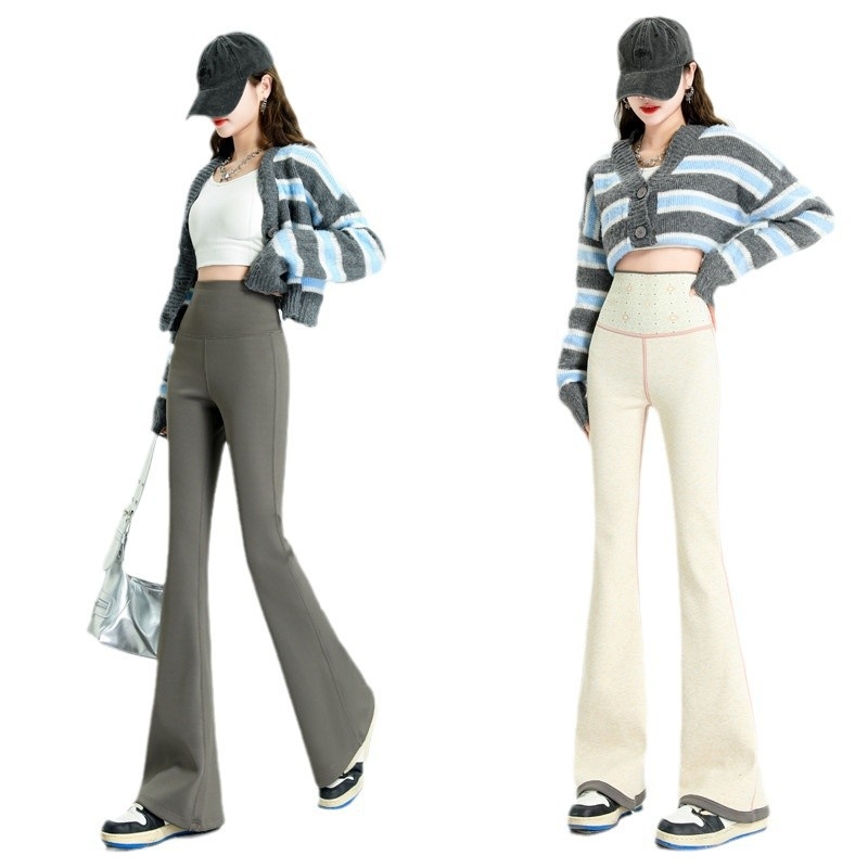 Pantaloni lungi Shark pentru femei, talie înaltă, toamnă și iarnă, căptușiți cu fleece, slim-fit, mop, pantaloni Dose-fit, pantaloni evazați, la modă, lejeri