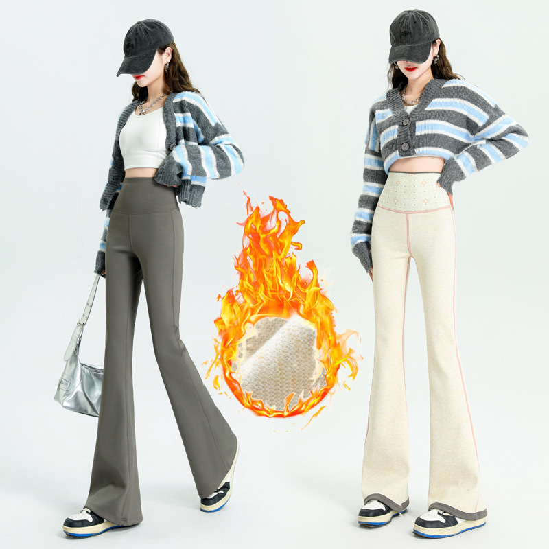 Pantaloni lungi Shark pentru femei, talie înaltă, toamnă și iarnă, căptușiți cu fleece, slim-fit, mop, pantaloni Dose-fit, pantaloni evazați, la modă, lejeri