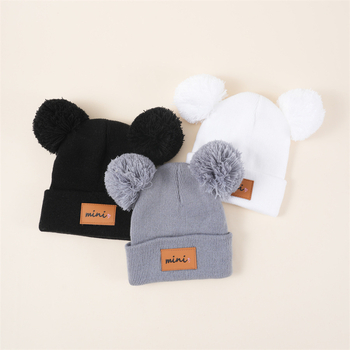 Jesenska i zimska dječja pletena kapa za dječake, vunena kapa, slatka krznena loptica, hladnootporna, topla ženska kapa s blagom